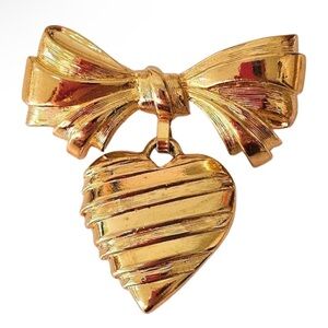 Vintage Avon Gold Bow and Heart Brooch I Love You Mother inscription